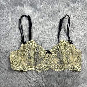 Victorias Secret Black Yellow Lace Underwire Bra 34C